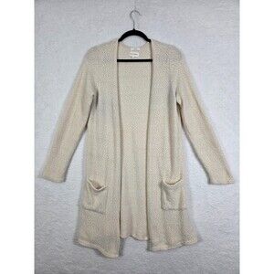 Blu Pepper Cardigan Sweater Womens L Cream Boucle Open Front Longline Warm Cozy